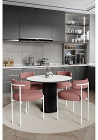 Resim Avvio Sweet Pink Dreams Ptt Lake Mdf Ayak 4'lü Teddy Sandalye 90x90 Masa Sandalye Takımı Bukle Kumaş Düz Beyaz 