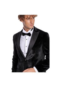 Resim Simli Slim Fit Kadife Siyah Erkek Smokin Ceket - Wessi Siyah 
