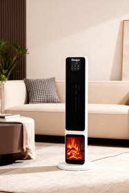 Resim Hoogar German 2701 L White OLED Şömineli Ekran Dijital Göstergeli Seramik Fanlı Hızlı Isıtıcı 