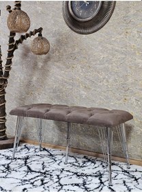 Resim Zafir Metal Krom Tel Ayaklı 100 Cm Puf Bench - Puf - Bench - Oturak - Mutfak Oturağı - Antre Oturağı Kahverengi 