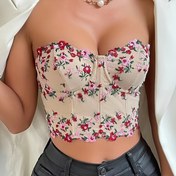 Resim Her Gün Rahatlık - Şık Çiçekli Dantel Crop Top, Fırfırlı Kenarları ve Düğme Kapatma - Kadınlar için Şeffaf Beyaz Büstiyer, İlkbahar/Yaz Modası için Mükemmel 