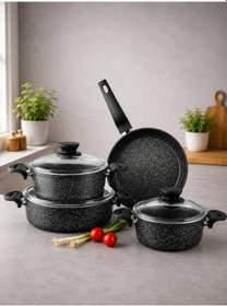 Resim Lavonni Diez 24 Cm Granit Ezme Basık Tencere Cam Kapaklı Yapışmaz Karnıyarık Pilav Tenceresi Siyah 