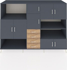 Resim Kronos Dolap 9 Raflı 4 Çekmeceli 8 Kapaklı 220x59x163 Antrasit-an Antrasit-antrasit/çam 
