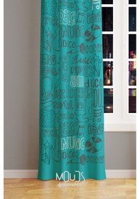 Resim Mavi Müzik Desenli Fon Perde Genç Odası Oturma Odası Süet Dijital Baskılı Ekstrafor Büzgü Tek Kanat Çok Renkli 