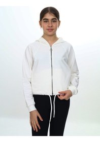 Resim Toontoy Kız Çocuk Kapüşonlu Fermuarlı Reglan Kol Örme Hırka - Beli Ayarlanabilir Kordonlu & 2 İplik Ekru 