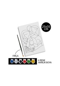 Resim Desenli Tuval Seti 6 Renk Boya Ve Fırça 25X35 Cm - Kumtoys 