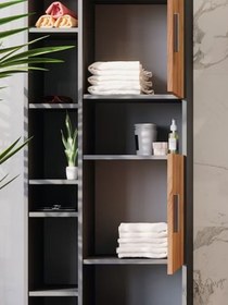 Resim Çok Amaçlı Uzun Banyo Dolabı Dekoratif Depolama Kitaplık Banyo Mutfak Kiler Dolabı - Atlantik Çam 