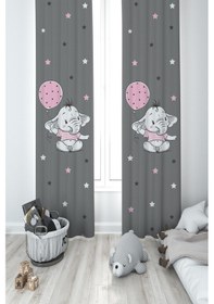 Resim Mekta Home Bebek Ve Çocuk Odası Pembe Filli Balonlu Desenli 2 Kanat Fon Perde 