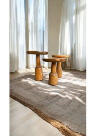 Resim Wood Ahşap 3 Lü Set Mantar Yan Sehpa / Tik Ağacı Renk / Zigon Sehpa Tik Ağacı 