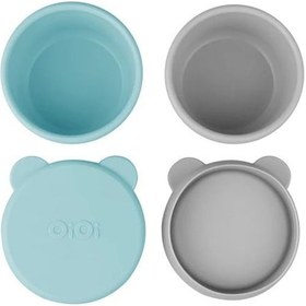 Resim Oioi Silikon Kapaklı Mini Kase 2'li Mini Bites Aqua Green / Powder Grey 