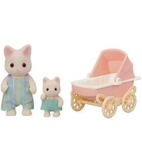 Resim Sylvanian Families Çiçekli Kedi Baba ve Bebek Arabası 5683 
