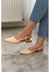 Resim Kadın Bej Rugan Arkası Acık Sivri Burun Günlük Babet Bej Rugan 