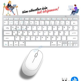 Resim EN SİGA Bluetooth Kablosuz Bağlantılı Taşınabilir Pilli Tablet iPad PC Tablet Bilgisayar Klavye Mouse Set 