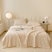 Resim 1 adet Ultra-Yumuşak Peluş Fleece Battaniye - Rahat Bej Flanell Atma, Nervürlü Dokusu, Makinede Yıkanabilir, Yatak ve Ev Dekoru için Tüm Mevsimler Konforu, Yatak Konforu Aksesuarı | Peluş Dokulu Battaniye | Polyester İplik, Battaniye için 