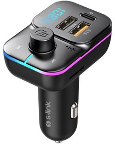Resim S-Link Sl-bt501 25w Pd Hızlı Şarj Bluetooth 5.0 Rainbow Işıklı Led Ekran Tf Kart+usb Fm Transmitter 