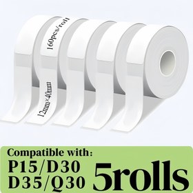 Resim 5 Rulo 800 Etiket Kağıdı, P15 Termal Kendinden Yapışkan Etiketler İçin Uygun, Siyah Ve Beyaz Arka Plan, (12Mmx40Mm/1.19X3.99cm) 160 Etiket Etiketi Her Rulo İçin, Pil Yok, Elektronik Bileşenler Yok, Anakart Yok, Phomemo Q30 D30 D35 P15 Etiket Yazıcısı ile Uyumlu, Ev, Ofis, Okul, Ev Depolama vb. İçin Uygun 