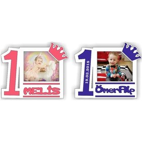 Resim Pembeağaç 10 Adet Set Ahşap Doğum Günü Çerçevesi (Bebek 1 Yaş Çerçeve) 