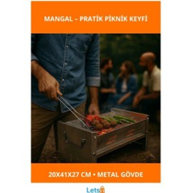 Resim Katlanabilir Metal Mangal 20x41x27 Cm Pratik Taşıma Koluyla 