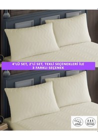 Resim 4 Adet %100 Pamuk Kapitone Fermuarlı Sıvı Geçirmez Renkli Yastık Alezi Yastık Koruyucu Bej 