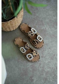 Resim Tyna Süet Leopar Taşlı Kadın Terlik Çok Renkli 