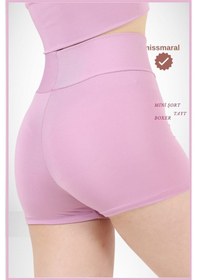 Resim Kadın Lila Yüksek Bel Toparlayıcı İç Göstermeyen Boxer Şort Deniz, Havuz & Günlük Kullanım İçin Lila 
