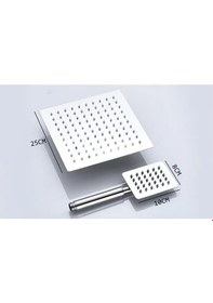 Resim Fawer Kare Paslanmaz Çelik Tepe Duş Başlığı Seti Krom 