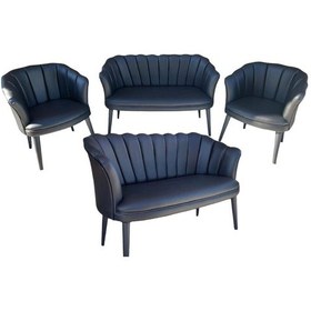 Resim Papatya Siyah Deri Ahşap Ayaklı Ofis Koltuğu Bekleme Koltuğu Misafir Koltuğu Berjer 2+2+1+1 