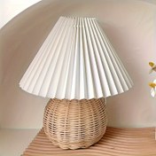Resim Modern Pilili Masa Işık Kaynağı, Bej Gölge ve Rattan Metal Taban - USB ile Çalışan, Ayarlanabilir Parlaklık, Yatak Odası, Oturma Odası, Ev Ofisi Dekoru için 