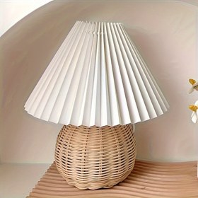 Resim Modern Pilili Masa Işık Kaynağı, Bej Gölge ve Rattan Metal Taban - USB ile Çalışan, Ayarlanabilir Parlaklık, Yatak Odası, Oturma Odası, Ev Ofisi Dekoru için 