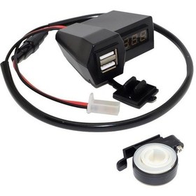 Resim Motosiklet Gidonu Led Dijital Ekran Şarj Soketi Voltmetre Adaptör 