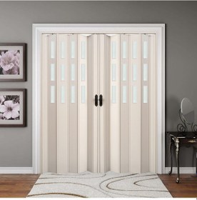 Resim Faran Dekorasyon 170 x 215 Beyaz Renk Camlı Çift Açılım Pvc Akordiyon Kapı - FRNAKMODEL-0-153 