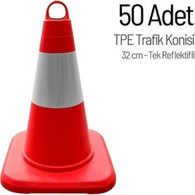 Resim 50'li Tpe Trafik Konisi Seti 32 Cm Tek Reflektifli Trafik Dubası-3618 
