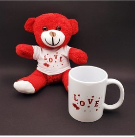 Resim Love Tasarımlı Kupa Bardak Ve Kırmızı Ayıcık Seti 