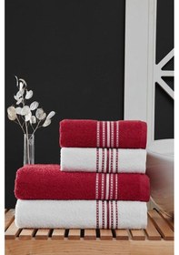 Resim Elvin 4'lü Banyo Havlusu Seti 50x90 + 70x140 Cm Bordo 