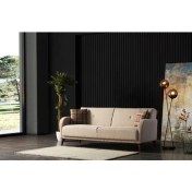 Resim Meşe Home Rinka Süngerli Kollu Bazalı Yataklı Bej Üçlü Koltuk Kanepe 