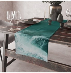 Resim Özge Okurer Runner Marin Dalga Desenli Keten Masa Örtüsü Runner 