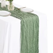 Resim 1 Adet Yeşil Peynir Bezi Masa Koşucusu - Romantik Bohem Düğün, Gelin Duşu ve Parti Dekoru, Yemek Masası Süslemesi için Şık Dikdörtgen Polyester Masa Örtüsü, Hafif Kumaş 