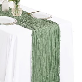 Resim 1 Adet Yeşil Peynir Bezi Masa Koşucusu - Romantik Bohem Düğün, Gelin Duşu ve Parti Dekoru, Yemek Masası Süslemesi için Şık Dikdörtgen Polyester Masa Örtüsü, Hafif Kumaş 