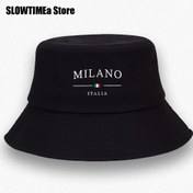 Resim 1pc MILANO Baskılı Kova Şapka - Şık Siyah Balıkçı Şapkası "MILANO ITALIA" Tasarımı, Hafif ve Makine Yıkamalı, Outdoor Aktiviteler için Mükemmel - Erkek ve Kadınlar için Harika Hediye Fikri 