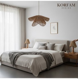 Resim Breeze Modeli Kahverengi Avize & Abajur Set - Hasır El Yapımı Bohem Avize 2'li Ahşap Ayaklı Rustik Abajur Set Çok Renkli 