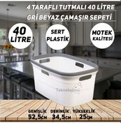 Resim Technow Motek 4 Taraflı Tutulabilen Çamaşır Sepeti Selesi Beyaz G Beyaz - Pudra 