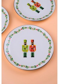 Resim Tabak Evi Porselen Altın Yaldızlı Kurşun Asker Pasta Tabağı 20,50cm 4 Lü Çok Renkli 