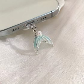 Resim Deniz Kızı Kuyruğu Toz Önleyici Fiş, Evrensel Alüminyum Alaşım Şarj Portu Kapağı, Şık İnci Vurgu, iPhone ve Type-C Cihazlar için, Koruyucu Kapak Aksesuarı ile 
