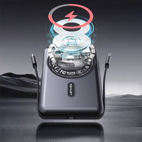 Resim Lenyes P571 PD 22.5W Standlı M-safe Özellikli Type-C&Lightning Kablolu Powerbank 15W 10000mAh Siyah 