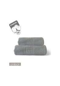 Resim 2'li Gri Greek Havlu Seti %100 Pamuk- 1 Adet El Havlusu 50x90 Ve 1 Adet Banyo Havlusu 70x140 Gri 