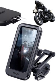 Resim Xolo Teleskopik Motosiklet Telefon Tutucu 5-6.7 inç Gidon Montaj Su Geçirmez Tam Koruma Kapaklı Şarj 