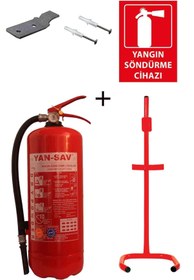 Resim YAN-SAV 6kg Yangın Tüpü, Yangın Tüpü Levhası, Askı Aparatı, Dübel Vida Ve C Tipi Sehpa 5li Set 