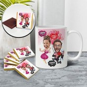 Resim Heyecanlı Aşk Çiftleri Karikatürlü Kupa ve Çikolata 
