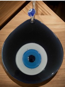 Resim Mavi Nazar Boncuklu Siyah Renk Nazar Boncuklu Damla Desen El Yapımı Duvar Süsü 