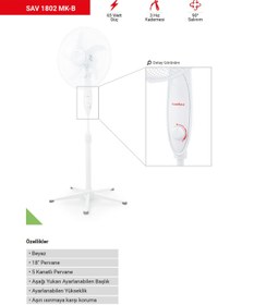 Resim SİMTAŞ Simtaş SAV 1802 MK 18" Vantilatör 65W, 3 Hız Kademeli, Salınımlı 